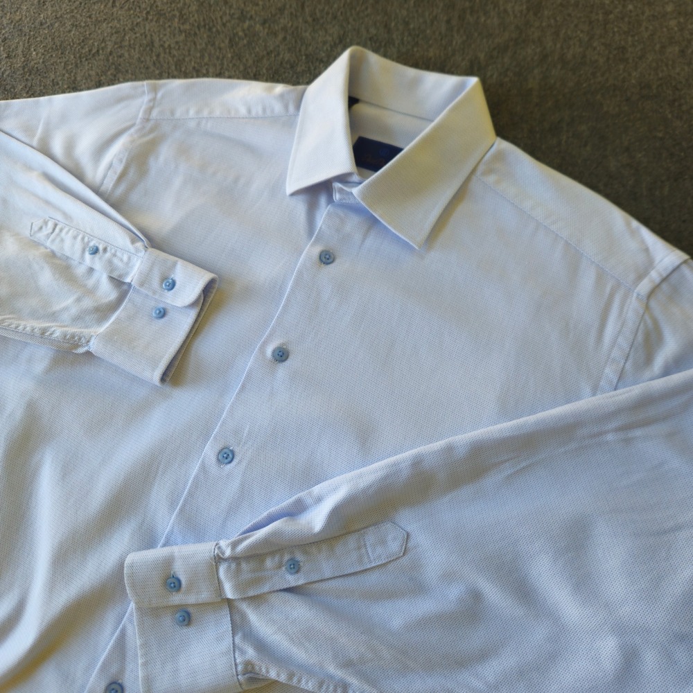 David Donahue Lt Blue Cotton Shirt 16.5 34/35 Micro Pattern L/S Office Wedding